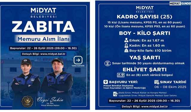 Midyat Belediyesi Zabıta Memuru Alacak