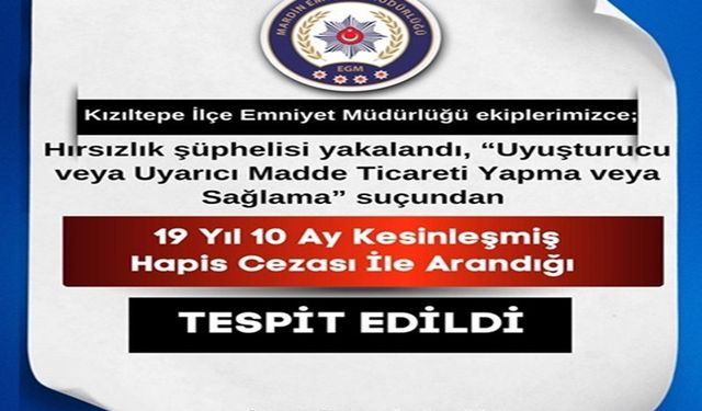 Kızıltepe’de 19 Yıllık Hapis Cezalı Hırsız Yakalandı