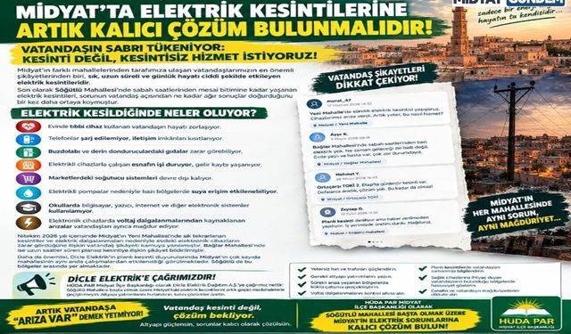HÜDA PAR Midyat’tan Elektrik Kesintilerine Tepki: “Kalıcı Çözüm Şart”