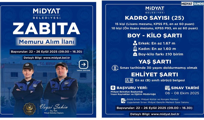 Midyat Belediyesi Zabıta Memuru Alacak