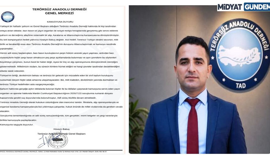 Terörsüz Anadolu Derneği'nden iddialara ilişkin açıklama "Hukuki süreç başlatıldı"