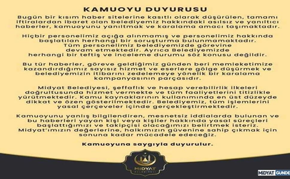 Midyat Belediyesini Hedef Alan Mesnetsiz İddialar Hakkında Basın Açıklaması