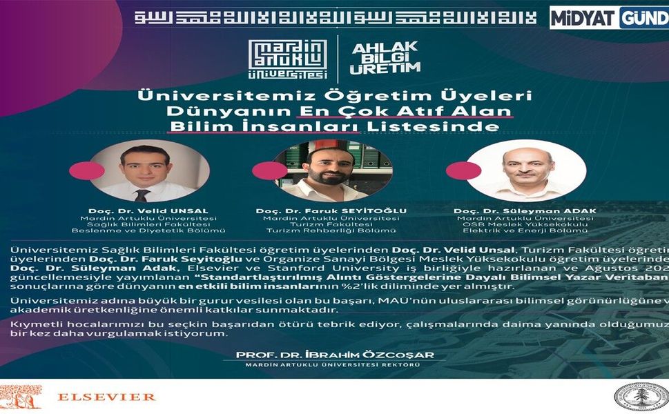 MAÜ'den Dünyanın En Etkili %2 Bilim İnsanı Listesine 3 İsim