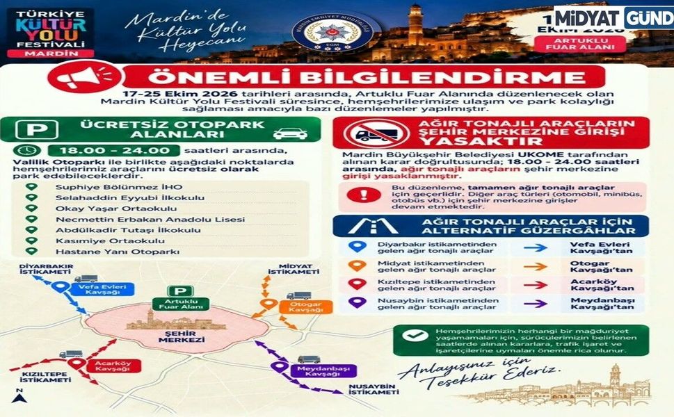 Mardin Kültür Yolu Festivali İçin Ulaşım ve Otopark Düzenlemesi