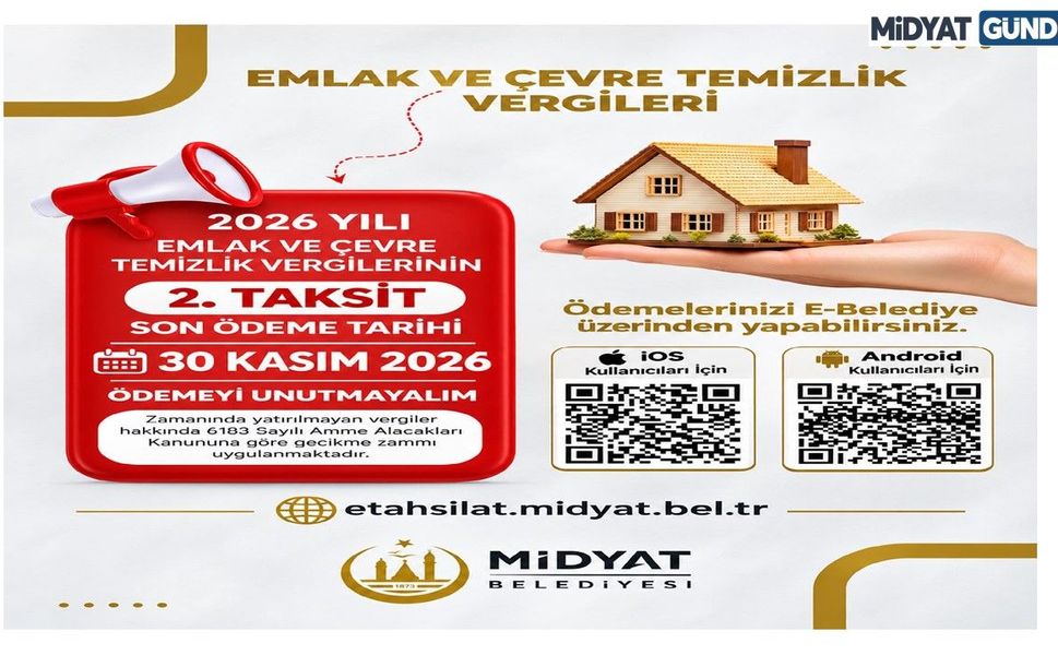 Midyat’ta Emlak ve Çevre Temizlik Vergisi İçin Son Gün 30 Kasım