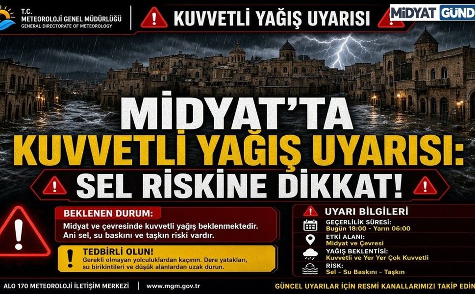 Midyat’ta Kuvvetli Yağış Uyarısı: Sel Riskine Dikkat!