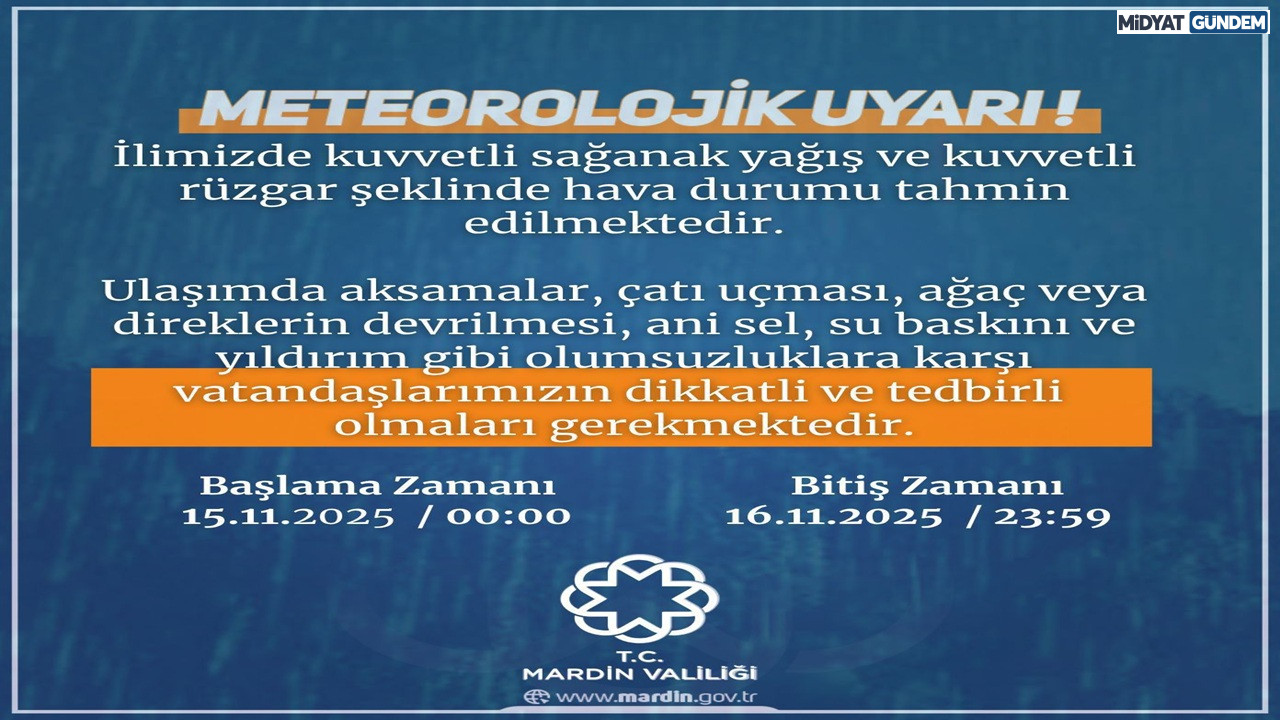 Mardin'de, Kuvvetli Yağış Ve Rüzgâra Dikkat