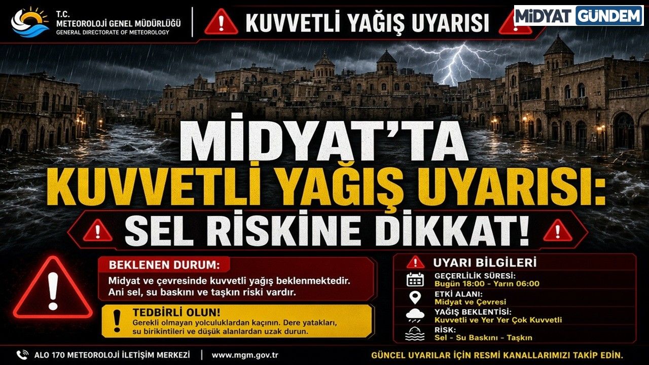 Midyat’ta Kuvvetli Yağış Uyarısı Sel Riskine Dikkat